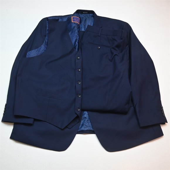 Giorgio Fiorelli 52R 42x30 Blue Superfine 3 Piece Vest Mens Jacket Pants Suit